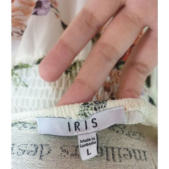 Boho Floral Print Cami Dress L Split Thigh Crossback Cascading Ruffles Midi - Picture 5 of 5